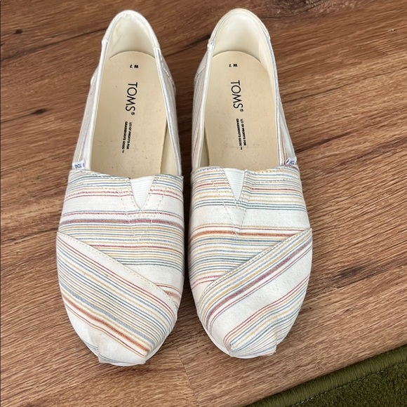 Toms Shoes - Toms Alpargata cream striped flats, size 7
